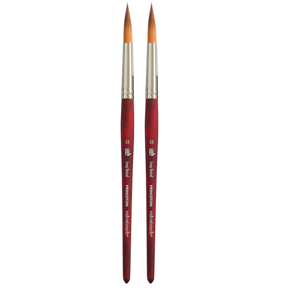 Velvetouch Long Round Brush, Synthetic Bristles, Short Handle Mixed Media Paintbrush, Scarlet, Size 12, Pack of 2