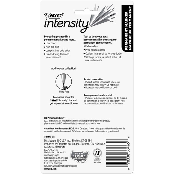 Intensity Permanent Markers, Fine Point, Assorted Colors, 12 Count