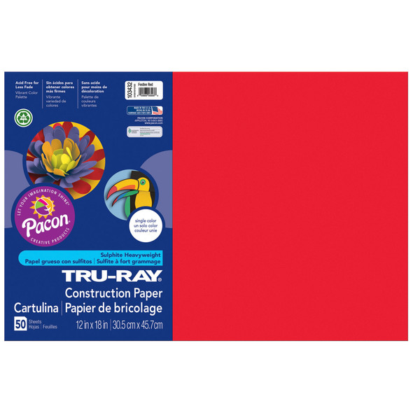 Construction Paper, Heavyweight, Festive Red, 12" x 18", 50 Sheets Per Pack, 5 Packs