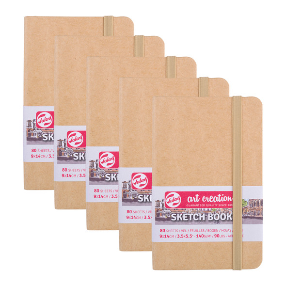 Sketchbook, 80 Sheets, 90lbs, Kraft Cover, 3.5" x 5.5", Pack of 5