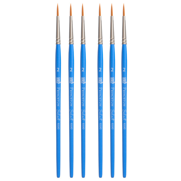 Select Artiste Round Brush, Synthetic Bristles, Short Handle Mixed Media Paintbrush, Jewel Blue, Size 2, Pack of 6
