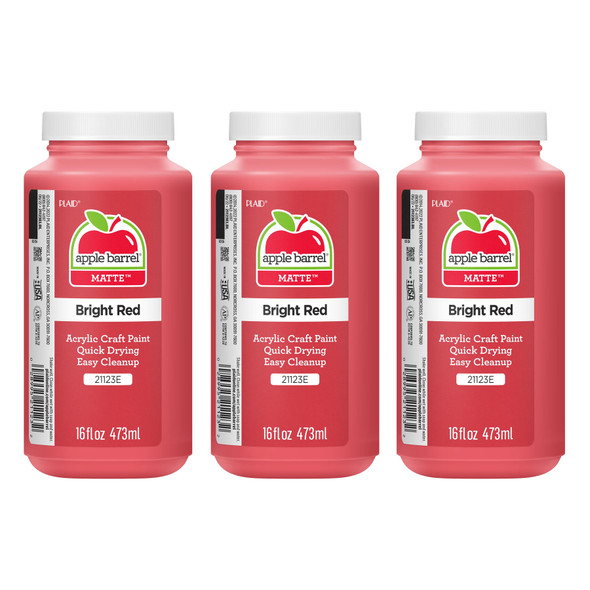 Acrylic Paint Matte, 16oz., Bright Red, Pack of 3