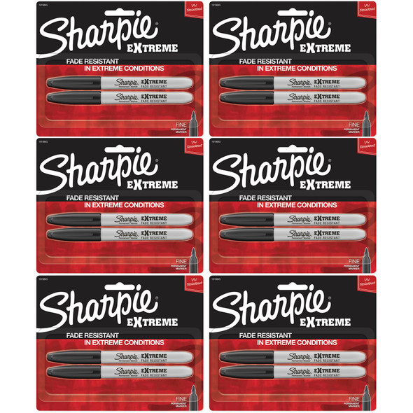 Extreme Permanent Markers, Black, 2 Per Pack, 6 Packs