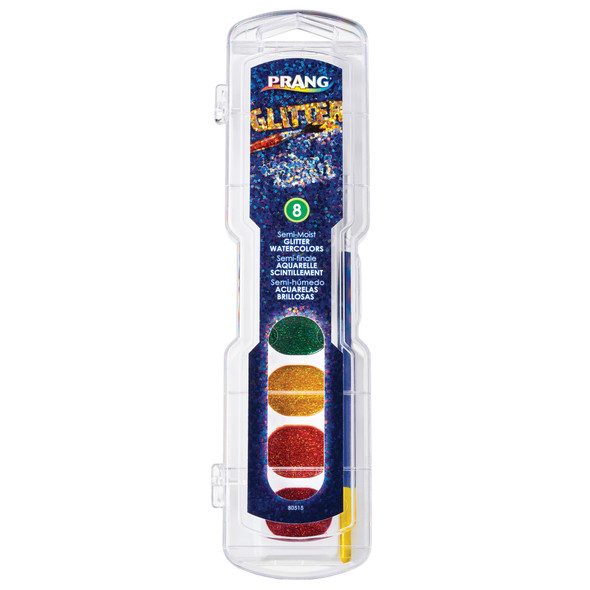 Washable Watercolors Set, 8 Assorted Glitter Colors w/Brush, Pack of 6