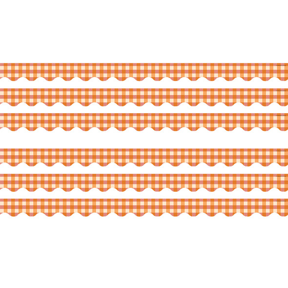 Orange Gingham Scalloped Border Trim, 35 Feet Per Pack, 6 Packs
