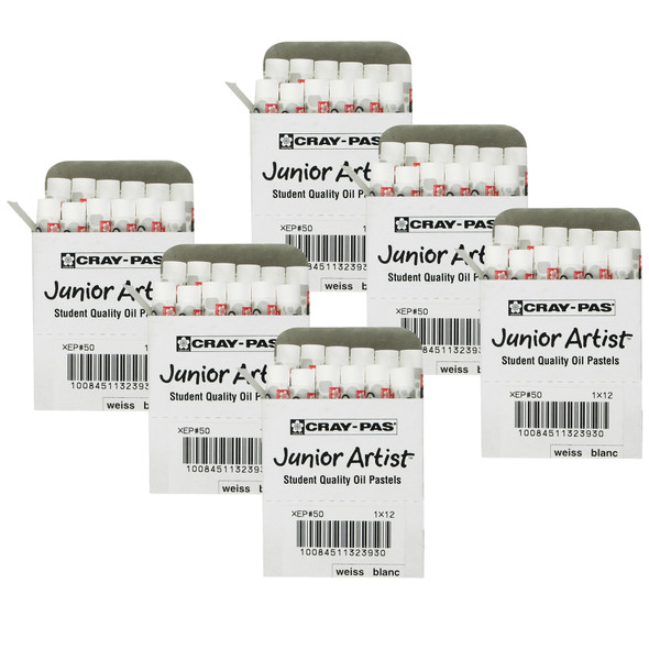 Cray-Pas Junior Artist Oil Pastels, White, 12 Per Pack, 6 Packs