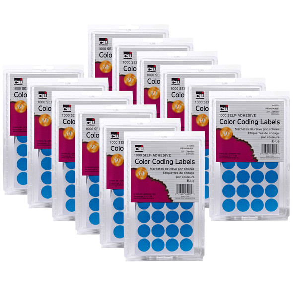 Color Coding Labels, 3/4", Blue, 1000 Per Pack, 12 Packs