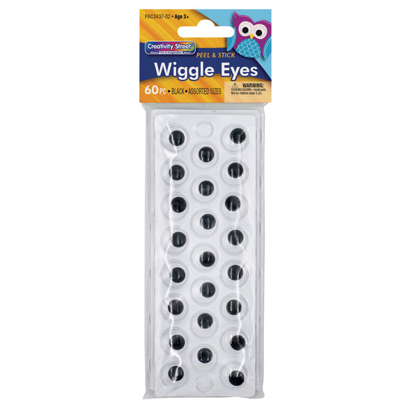Peel & Stick Wiggle Eyes on Sheets, Black, Assorted Sizes, 60 Per Pack, 6 Packs Peel & Stick Wiggle Eyes on Sheets, Black, Assorted Sizes, 60 Per Pack, 6 Packs