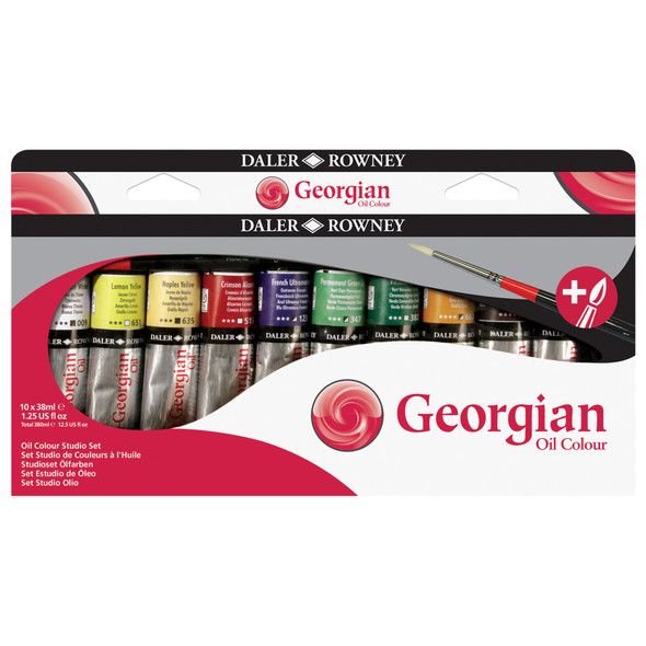Georgian Oil Paint Studio Set + Free Brush, Assorted Colors, 38ml, 10 Pieces