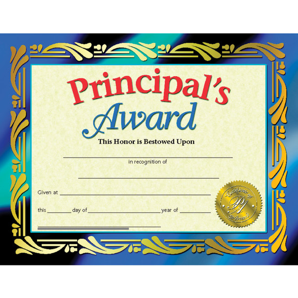 Principal's Award Certificate, 8.5" x 11", 30 Per Pack, 3 Packs Principal's Award Certificate, 8.5" x 11", 30 Per Pack, 3 Packs