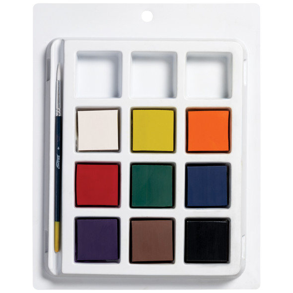 Gallery™ Tempera Cake Set, 9 Colors with Brush
