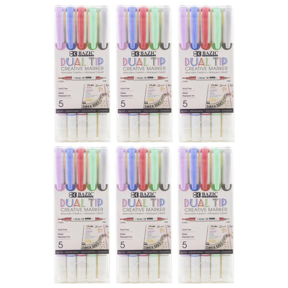 Dual-Tip Creative Markers, 5 Per Pack, 6 Packs
