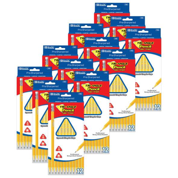 #2 Triangle Pencils, Yellow, 12 Per Pack, 24 Packs