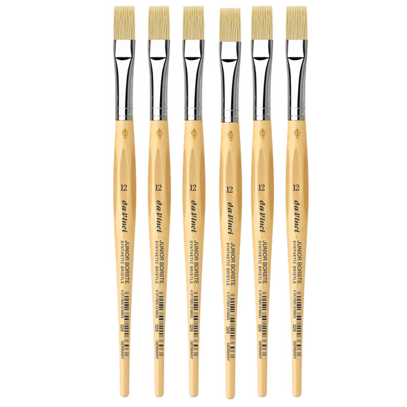 JUNIOR BORSTE Synthetic Student Brush, Synthetic, Tempera, Flat, Series 329, Size 12, Pack of 6