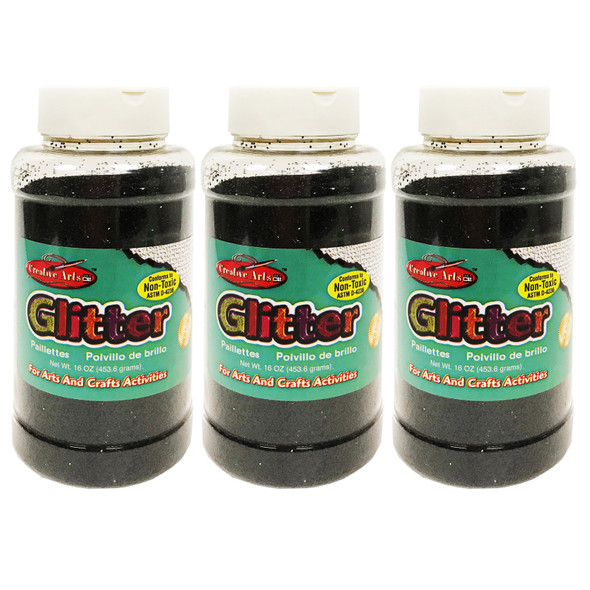 Creative Arts™ Glitter, 1 lb. Bottle, Black, Pack of 3