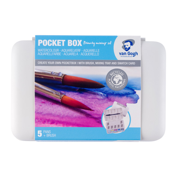 Watercolor Pocket Box, Primary Mixing Set, 5 Half Pan Colors & 7 Empty Spaces