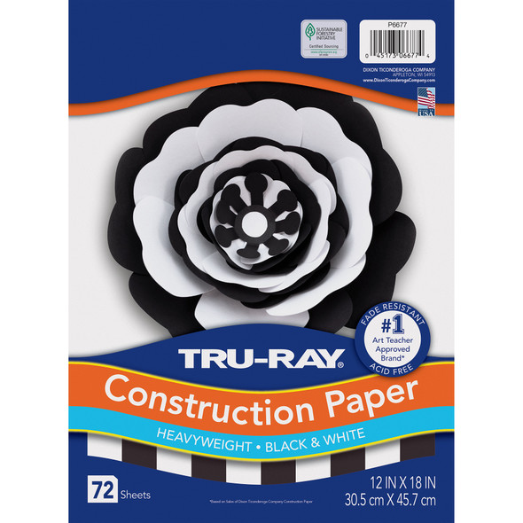 Premium Construction Paper, Heavyweight, Black & White, 12" x 18", 72 Sheets Per Pack, 3 Packs