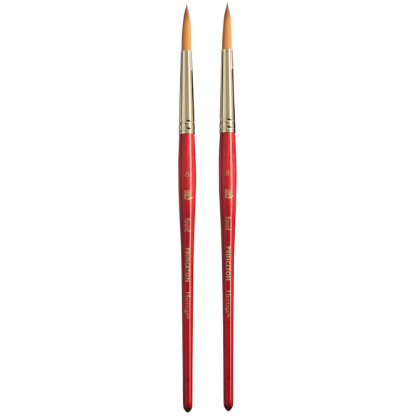 Heritage Round Brush, Synthetic Bristles, Short Handle Watercolor Paintbrush, Scarlet, Size 8, Pack of 2