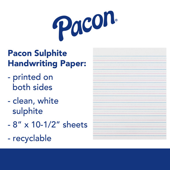 Sulphite Handwriting Paper, Dotted Midline, Grade 2, 1/2" x 1/4" x 1/4" Ruled Short, 8" x 10-1/2", 500 Sheets Per Pack, 2 Packs Sulphite Handwriting Paper, Dotted Midline, Grade 2, 1/2" x 1/4" x 1/4" Ruled Short, 8" x 10-1/2", 500 Sheets Per Pack, 2 Packs