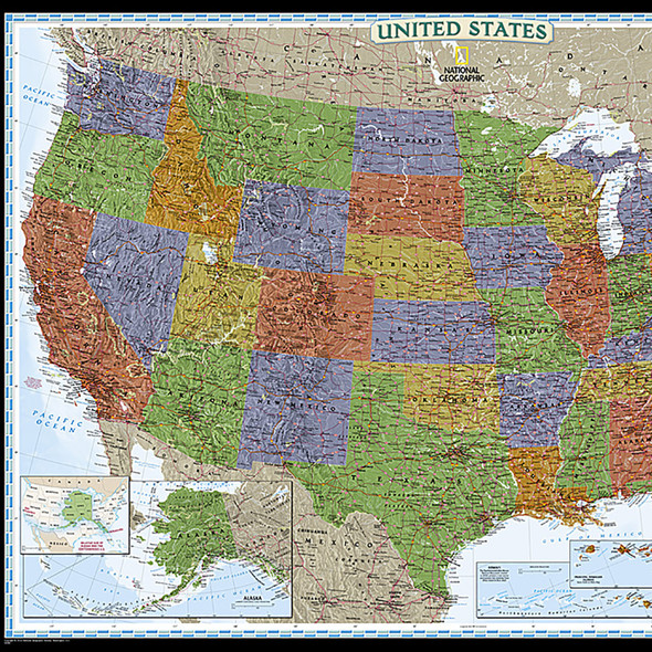 United States Decorator Map, Enlarged and Laminated, 43.5" x 30.5" United States Decorator Map, Enlarged and Laminated, 43.5" x 30.5"