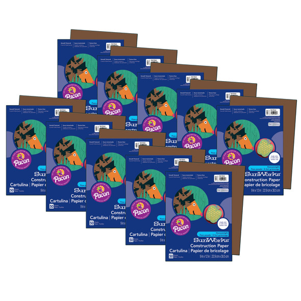 Construction Paper, Medium Weight, Dark Brown, 9" x 12", 50 Sheets Per Pack, 10 Packs