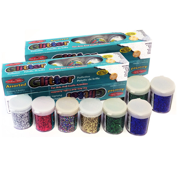 Creative Arts™ Glitter, Assorted Colors, .75 oz. Shakers, 12 Per Pack, 2 Packs