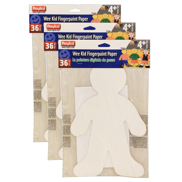 Wee Kid Fingerpaint Paper Shape, 7-1/2" x 12", 36 Per Pack, 3 Packs