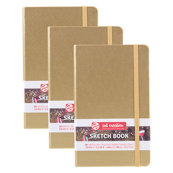 Sketchbook, 80 Sheets, 90lbs, White Gold Cover, 5.1" x 8.3", Pack of 3