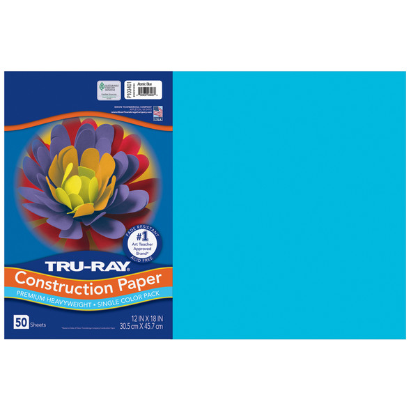 Construction Paper, Heavyweight, Atomic Blue, 12" x 18", 50 Sheets Per Pack, 5 Packs Construction Paper, Heavyweight, Atomic Blue, 12" x 18", 50 Sheets Per Pack, 5 Packs