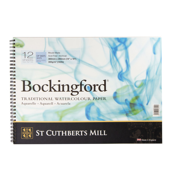 Bockingford Watercolor Pad, Cold Pressed, Spiral Binding, 140lb/300gsm, 12 Sheet, 10x14 inch, 1 Count