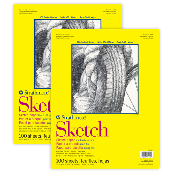 300 Series Sketch Pad, Glue Binding, 100 Sheets, 11x14 inch, Pack of 2