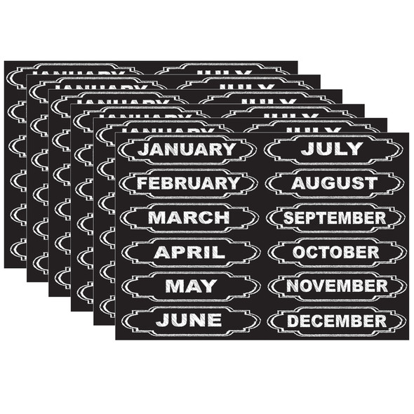 Die-Cut Magnets, Chalkboard Calendar Months, 12 Per Pack, 6 Packs