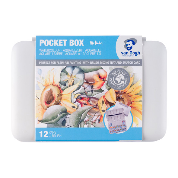 Watercolor Plastic Pocket Box, 12 Pan Shades Of Nature Selection