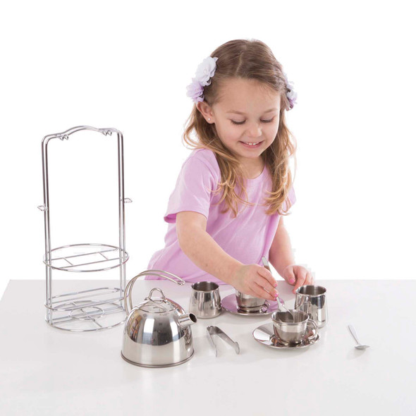 Stainless Steel Tea Set and Storage Stand, 11 Pieces