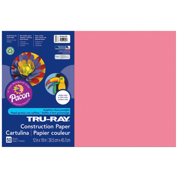 Construction Paper, Heavyweight, Shocking Pink, 12" x 18", 50 Sheets Per Pack, 5 Packs Construction Paper, Heavyweight, Shocking Pink, 12" x 18", 50 Sheets Per Pack, 5 Packs