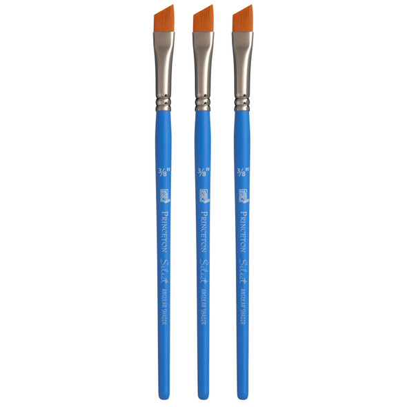 Select Artiste Angle Shader Brush, Synthetic Bristles, Short Handle Mixed Media Paintbrush, Jewel Blue, Size 3/8 inch, Pack of 3