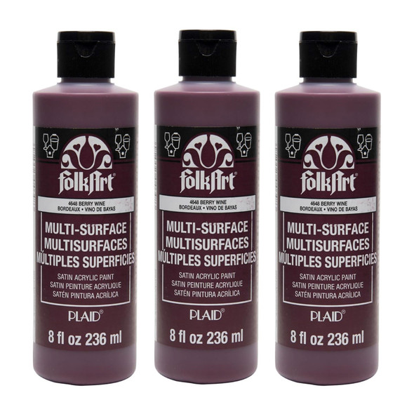 Acrylic Paint Multi-Surface Satin, 8oz., Berry Wine, Pack of 3
