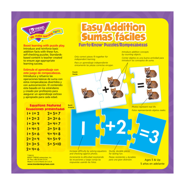 Easy Addition/Sumas faciles Fun-to-Know® Puzzles, Pack of 2 Easy Addition/Sumas faciles Fun-to-Know® Puzzles, Pack of 2