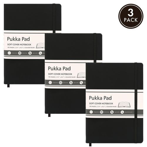 Pukka Soft Cover A5 College Ruled - Black, Pack of 3