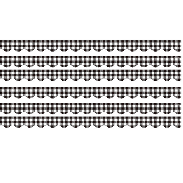 Black and White Gingham Scalloped Border Trim, 35 Feet Per Pack, 6 Packs