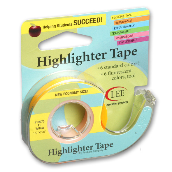 Removable Highlighter Tape, Fluorescent Yellow, Pack of 6