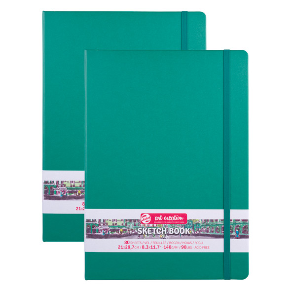 Sketchbook, 80 Sheets, 90lbs, Forest Green Cover, 8.3" x 11.7" (A4), Pack of 2