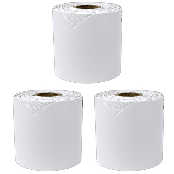 White Rolled Scalloped Bulletin Board Borders, 3 Inch x 65 Feet Per Roll, Pack of 3