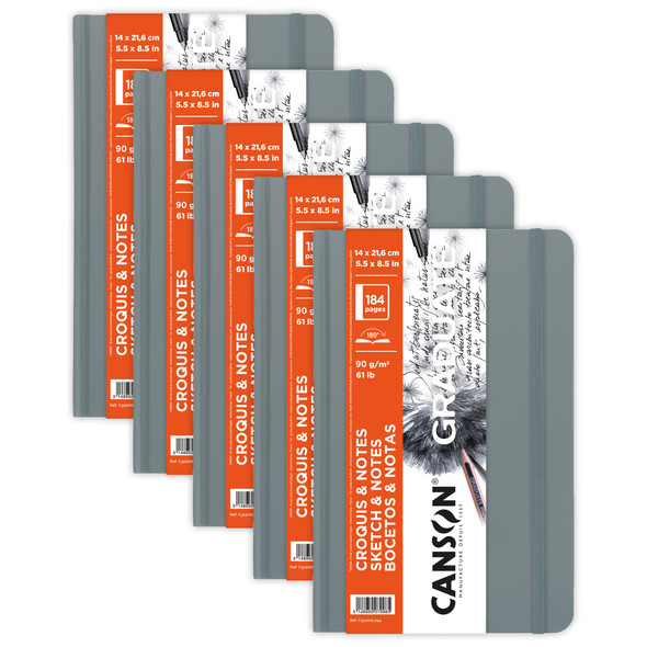 Graduate Sketch & Notes Art Book, Light Gray, Hard Cover Binding, 92 Sheet, 5.5x8.5 inch, Pack of 5