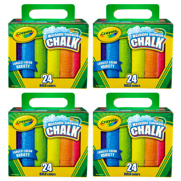 Washable Sidewalk Chalk, 24 Per Box, 4 Boxes