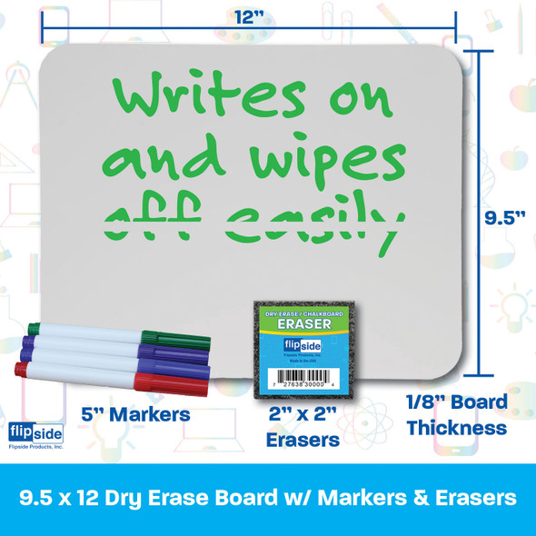 Dry Erase Boards (9" x 12") with Colored Pens & Erasers, Set of 12 Dry Erase Boards (9" x 12") with Colored Pens & Erasers, Set of 12