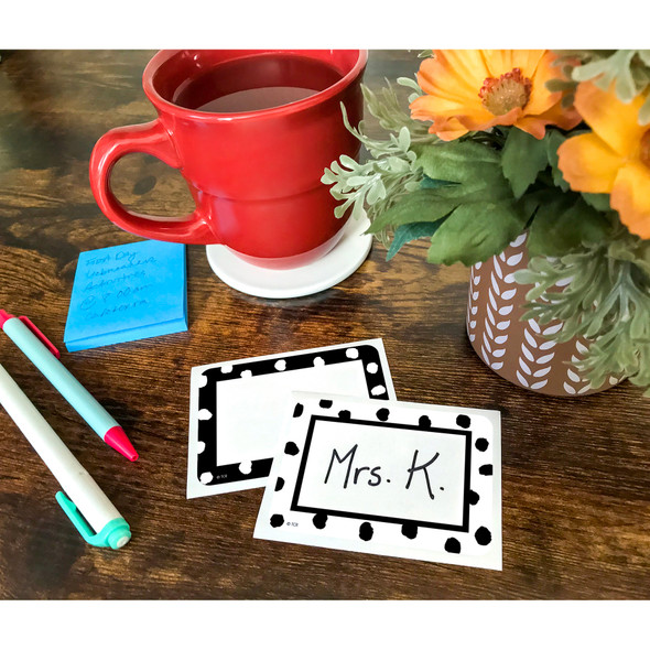 Black and White Painted Dots Name Tags/Labels - Multi-Pack - 36 Per Pack, 6 Packs