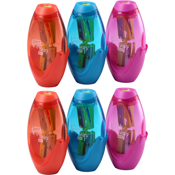 Twist-n-Sharp™ Duo Pencil Sharpener, Assorted Colors, Pack of 6