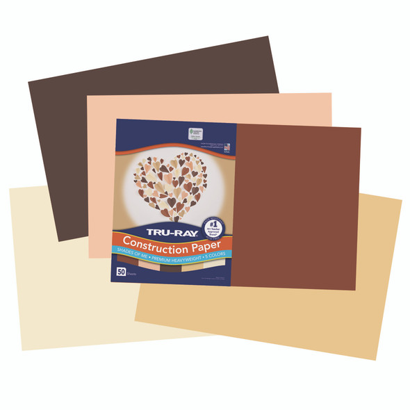 Shades of Me Construction Paper, Heavyweight, 5 Assorted Skin Tone Colors, 12" x 18", 50 Sheets Per Pack, 2 Packs