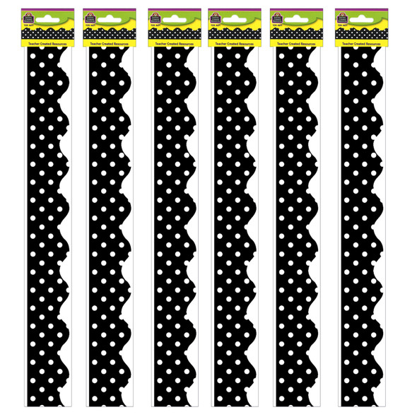Black Mini Polka Dots Border Trim, 35 Feet Per Pack, 6 Packs